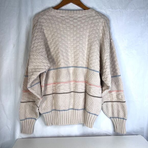 Hunt Club Preppy Cable Knit Striped Fisherman Sweater 100% Cotton Size MD VTG - Picture 2 of 7